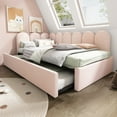 thumbnail image 6 of MODERNLUXE Twin Size Velvet Upholstered Daybed with Trundle,L-Shaped Corner Bed Single Sofa Bed with Pull Out Bed and Metal Slat Support,Pink, 6 of 10