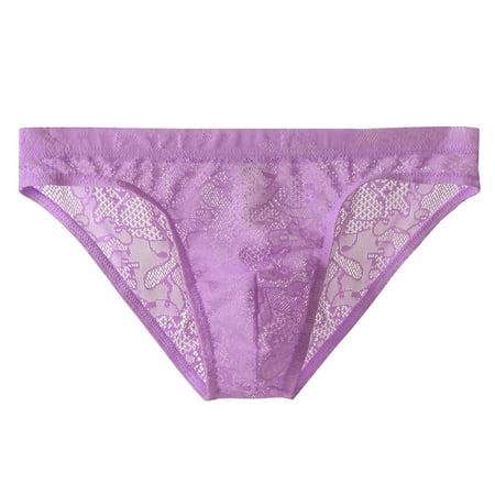 Mens Lace Transparent Thin Sexy Underwear Seductive Mesh Breathable Purple XXXL