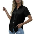 thumbnail image 2 of QUNYINEY Short Sleeve Womens Button Up Shirts Black Casual Cotton Linen Tops Collared Loose Womens Blouse, 2 of 5