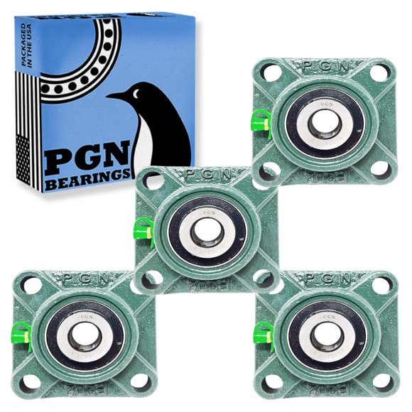 PGN UCF202-10 Pillow Block Bearing - Pack of 4 Square Flange Mounted Pillow Block Bearings - Chrome Steel Bearings with 5/8" Bore - Self Alignment