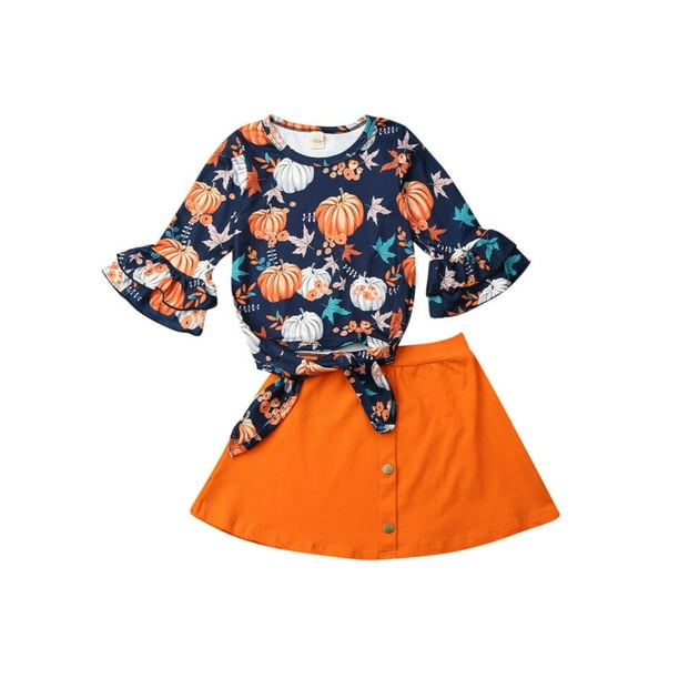 Xingqing Xingqing Baby Girls Halloween Clothes Pumpkin Tops And Skirts Outfits Set Walmart Com Walmart Com