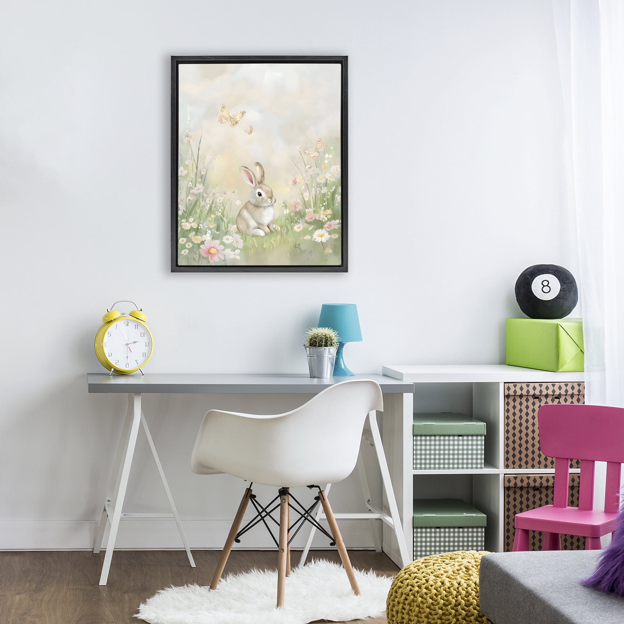 Stupell Industries Nursery Bunny in Meadow Black Framed Floater Canvas Wall Art, design by Arlington Prints