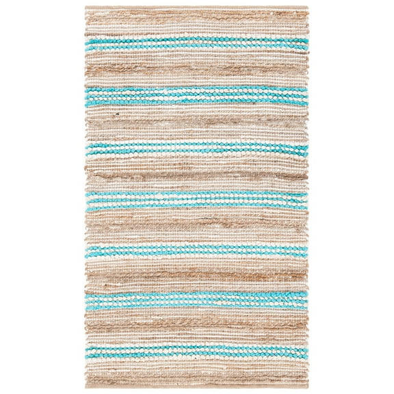 SAFAVIEH Cape Cod Paden Geometric Area Rug, Natural/Teal, 3' x 5'