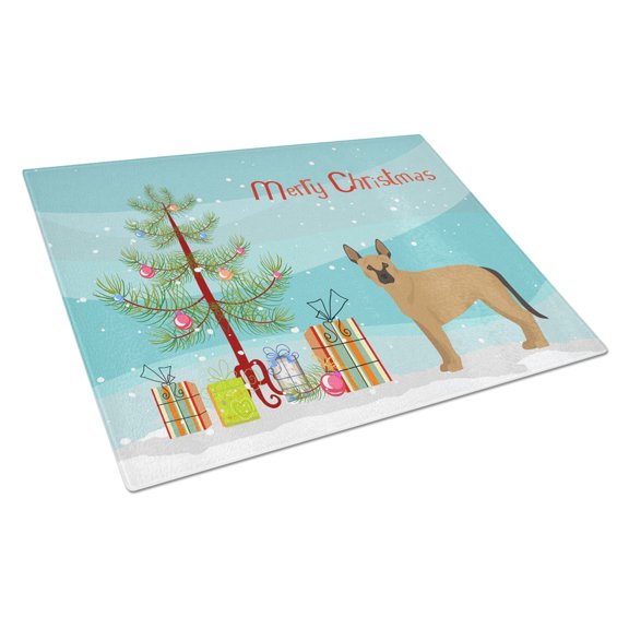 Caroline's Treasures CK3832LCB Tan German Shepherd Mastiff Mix Christmas Tree Glass Cutting Board Large, 12H x 16W,