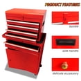 thumbnail image 3 of Tool Storage Cabinet&Tool Chest,Tool Cabinet with 4 Wheels,Tool Chest with 5 Drawers,Large Capacity Removable Toolbox with Lock for Garage and Warehouse-Red, 3 of 7