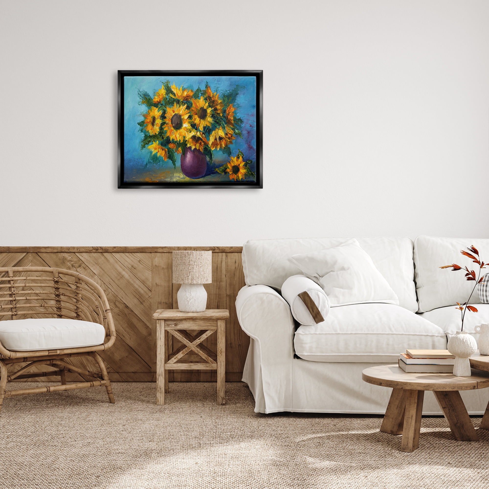Stupell Industries Sunflowers Still Life Painting Botanical & Floral Painting Black Floater Framed Art Print Wall Art, 31 x 25