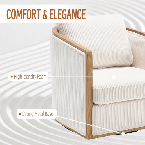 MOONMOSS Modern Swivel Accent Chair,Comfy 364° Adult Round Chairs for Living Room,Beige