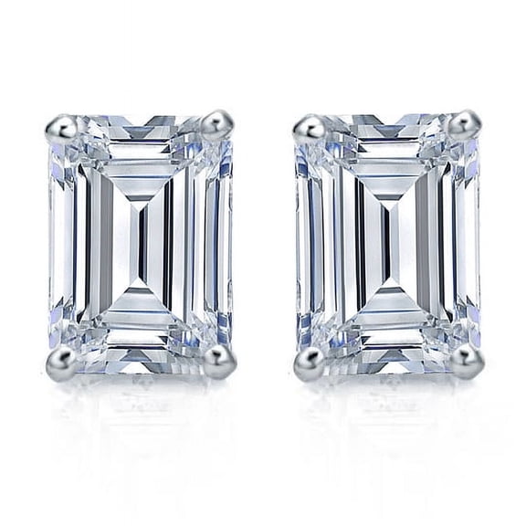 2 Carat Emerald Solitaire Diamond Stud Earrings | IGI Certified Lab Grown Diamond Stud | 14K White Gold | G - VS2 | Screw Backs