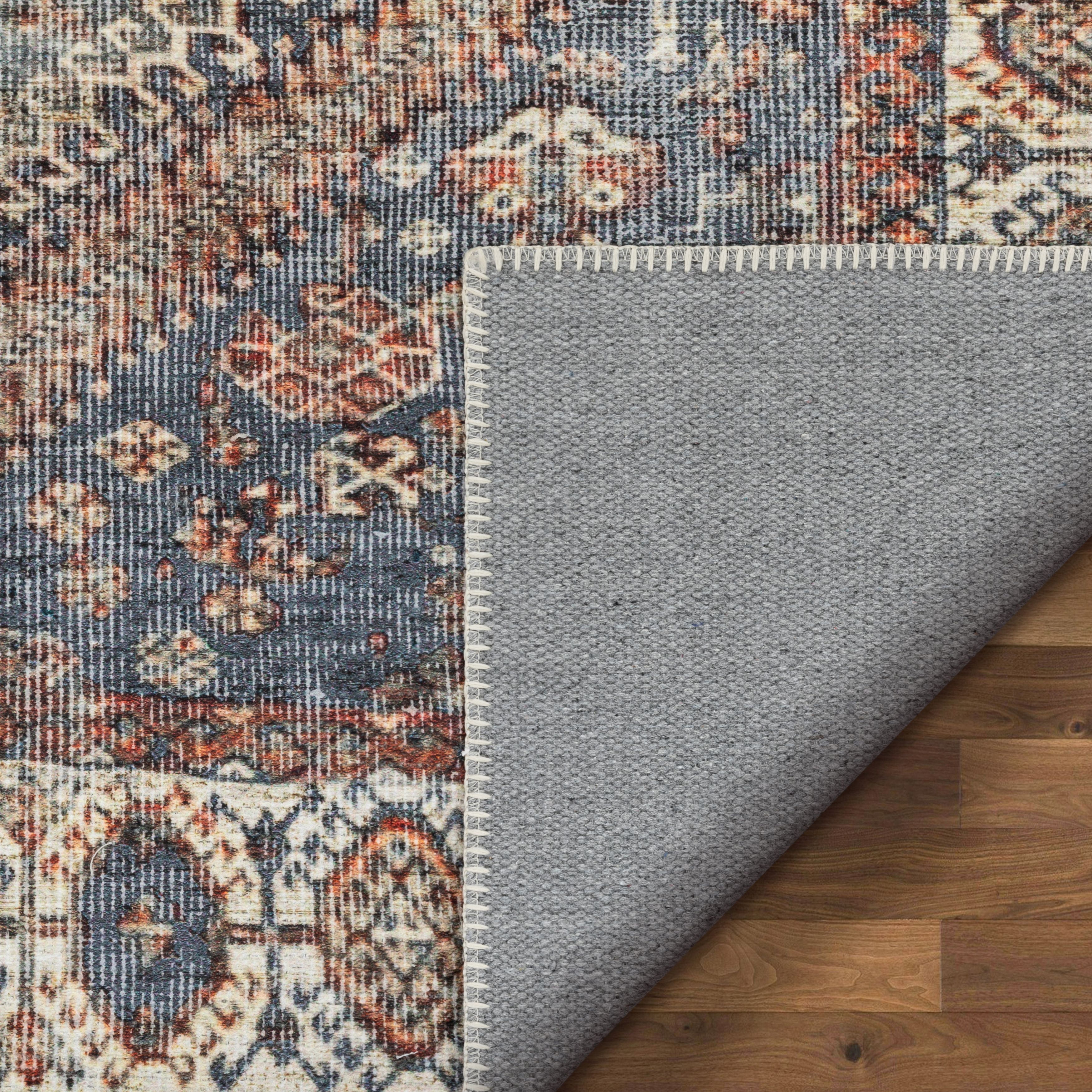 Well Woven Lotus Ripon Vintage Medallion Botanical Border Blue Red 3'11" x 5'3" Area Rug