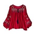 thumbnail image 2 of Tops bordados mexicanos para mujer, bohemios, para vacaciones de verano, trabajo al aire libre, playa Rojo, 2 of 10