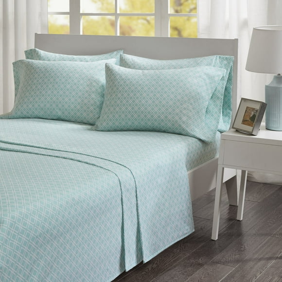 Comfort Spaces Cotton Flannel Breathable Warm Deep Pocket Sheets with Pillow Case Bedding, Cal King, Aqua Geo 4 Piece