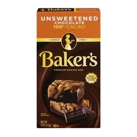 Baker's Baking Chocolate Bar 100% Cacao Unsweetened, 4 Oz