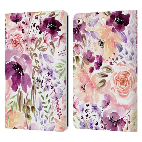 Head Case Designs Officially Licensed Anis Illustration Bloomers Floral Chaos Leather Book Wallet Case Cover Compatible with Apple iPad 9.7 2017 / iPad 9.7 2018