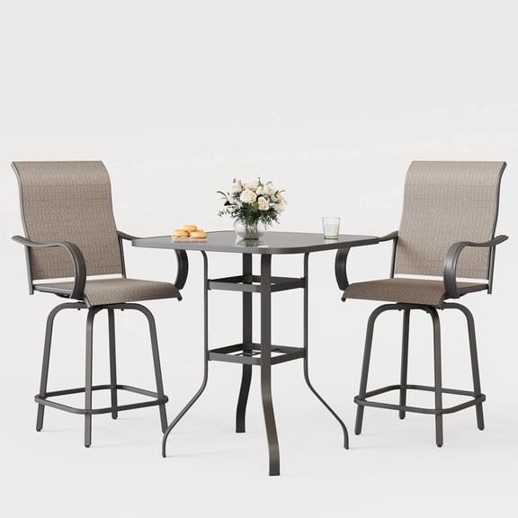 POTEBAN 3-piece Outdoor Swivel Bar Stool Set,2 Patio Metal High Back And Armrest Bar chairs With Bar Table for Backyard,Lawn Garden,Balcony,Pool