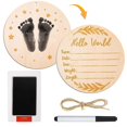 thumbnail image 1 of Baby Announcement Sign, 5.9in Round Hello World Baby Name Plaque with Ink Pad, 1 of 4