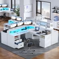 thumbnail image 6 of Dextrus L Shaped Desk with Drawers & Lift Top , 60" Corner Computer Desk with Power Outlet & LED Lights, Office Desk Game Desk with Monitor Stand & File Cabinet, White, 6 of 9