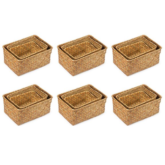 18X Seagrass Storage Basket, Multisize Handmade Rattan Shelf Baskets & Home Storage Bins Baskets for Decoration