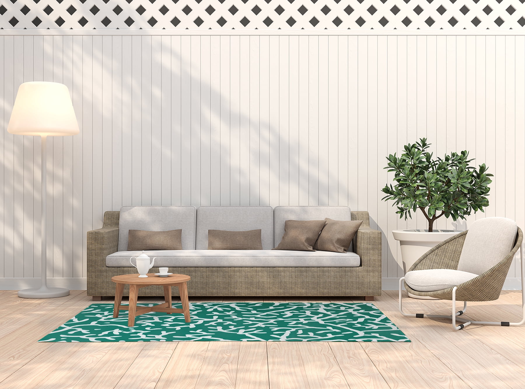 5' x 7' Simply Daisy Seaweed Beach Style Chenille Area Rug, Kelly Green
