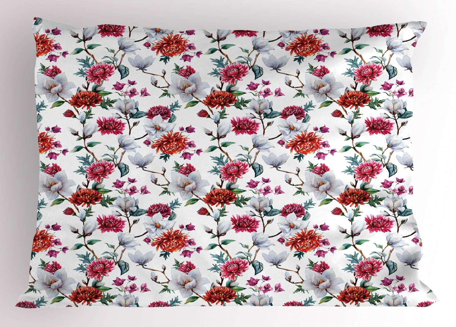 Flower Pillow Sham Romantic Magnolia and Chrysanths Moms Flowering