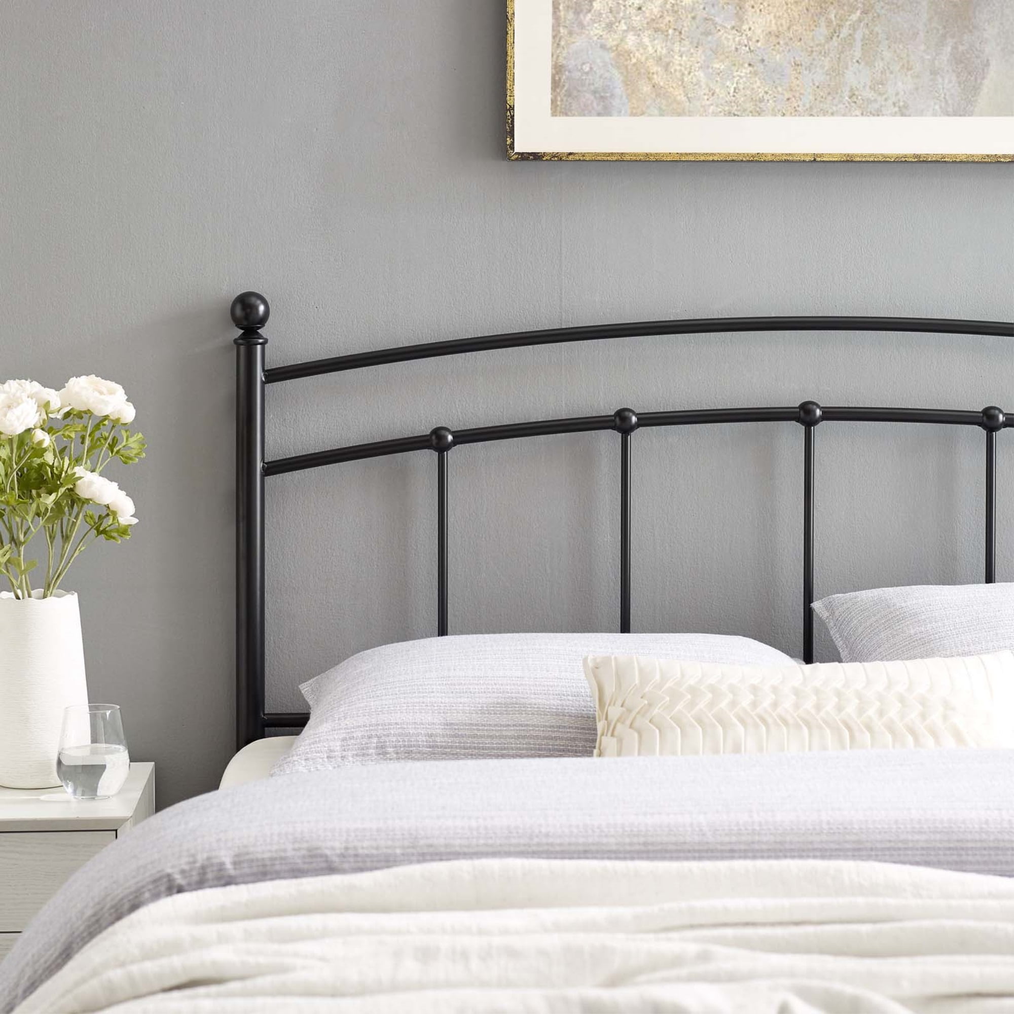 Modway Abigail Modern Farmhouse Full Metal Spindle Headboard in Black