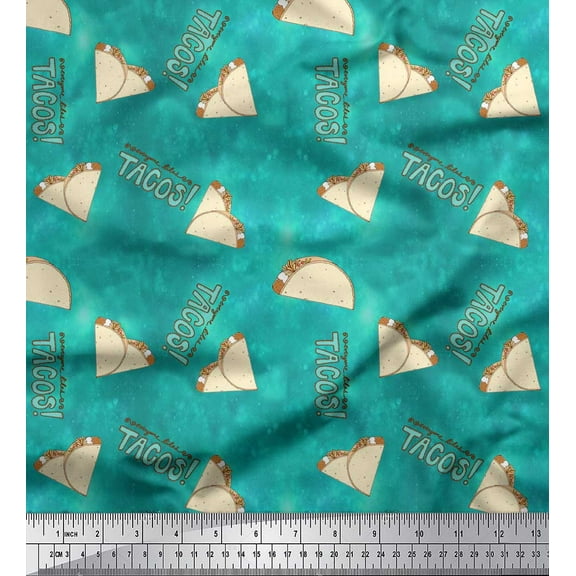 Soimoi Green Cotton Duck Fabric Text & Tacos Food Decor Fabric Printed Yard 42 Inch Wide