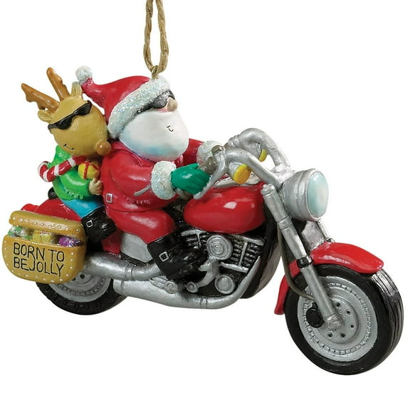 Cape Shore Santa and Reindeer Riding a Harley Motorcycle Ornament