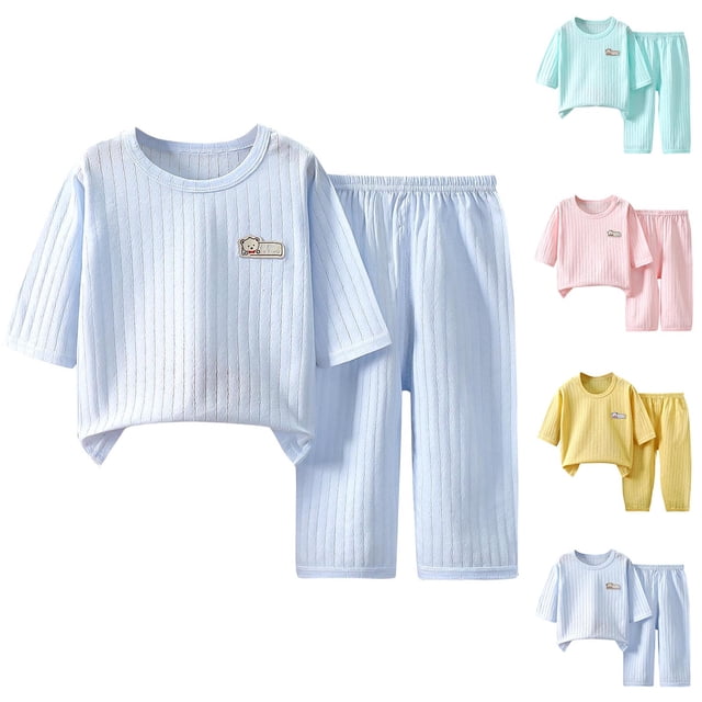 WRKEKC Toddler Fall Outfits for Girls Boys 1-6 Years Ribbed 3/4 Sleeve Solid Color Round Neck Top and Pants Loungewear Set
