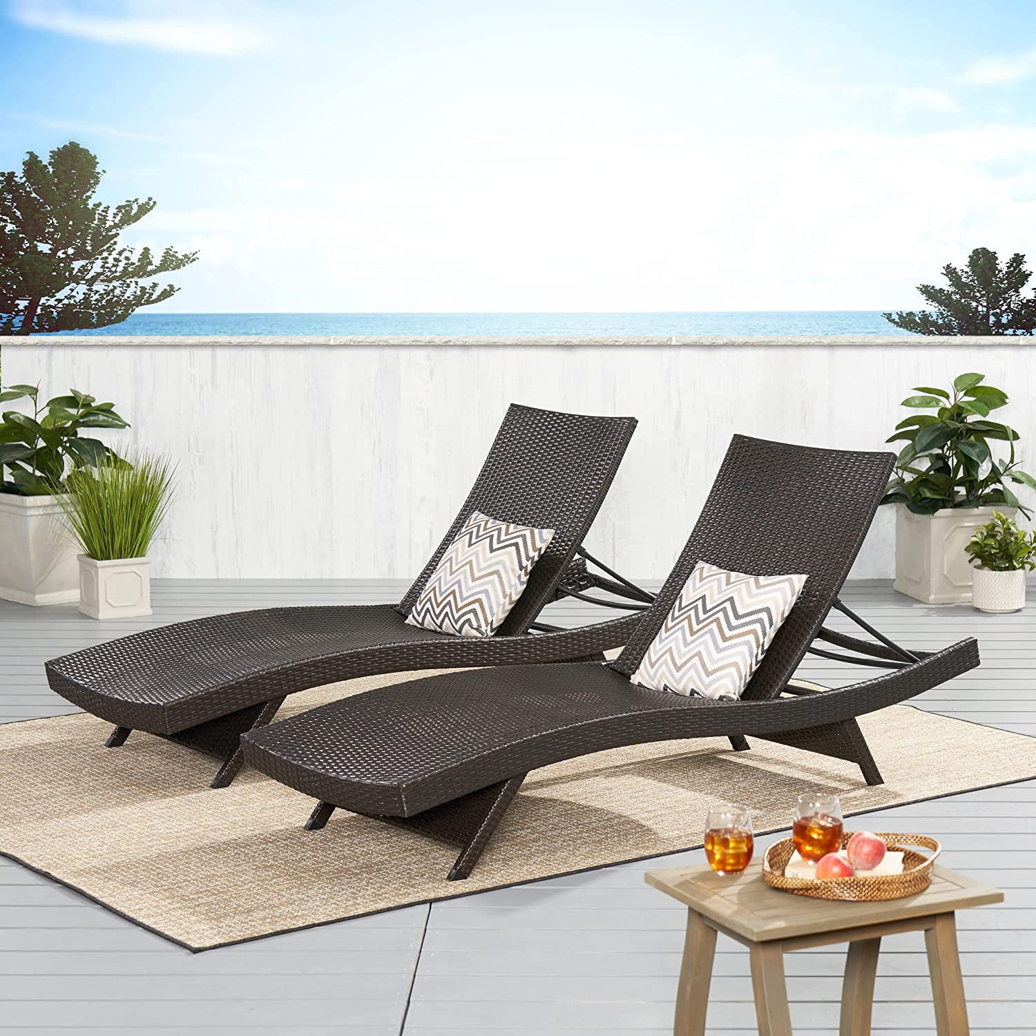 Kevinplus Wicker Pool Lounge Chair, Patio Chaise Lounge Set with