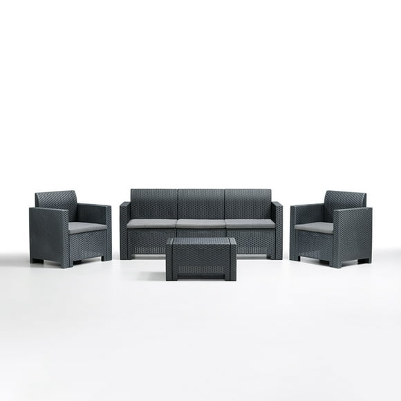 Sala Jardín Dakota Rattan Merkatari para uso Exterior Gris para 5 personas Merkatari SALA PARA PATIO IMITACIÓN RATÁN