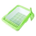 thumbnail image 1 of Caja de arena para gatos semicerrada con tapa abierta y antisalpicaduras de lados altos verde, 1 of 8