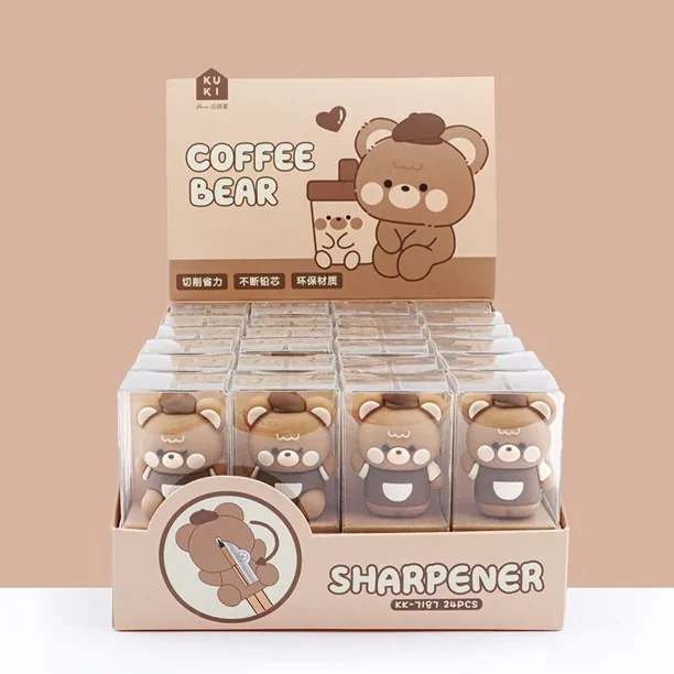 Lindo oso Sacapuntas de silicona, cortador de lápices Manual de un solo orificio, juguetes de regalo para niños, papelería Kawaii, suministros escolares y de oficina