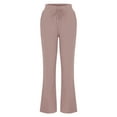thumbnail image 2 of Patlollav Womens Casual Cotton And Linen Solid Drawstring Elastic Waist Long Straight Pants, 2 of 5