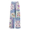 thumbnail image 6 of Women’s Summer Loose Wide Leg Floral Print Pants Elastic Waist Drawstring Trousers with Pockets for Casual Daily Wear Blue M, 6 of 7