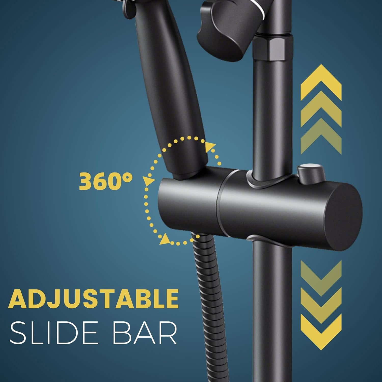 ROSYNEY 12 Inch Rain Shower Head with 8-Setting Handheld Spray Combo,Black Shower heads with Height Adjustable Shower Arm, Slide Bar with Holder, Stainless Steel Hose