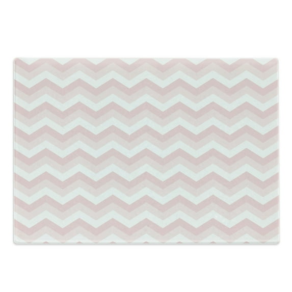 Chevron Cutting Board, Zigzag Chevron Grunge Pattern in Soft Colors Simplicity Design, Decorative Tempered Glass Cutting and Serving Board, Large Size, Rose Pale Pink White, by Ambesonne