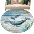 thumbnail image 2 of Ocean Whale Round Living Room Rugs 6 ft, Coral Starfish Vintage Wood Texture Washable Area Rug with Non-Slip Sturdy Edge Binding Round Carpet for Kitchen Office Bedroom, 2 of 9