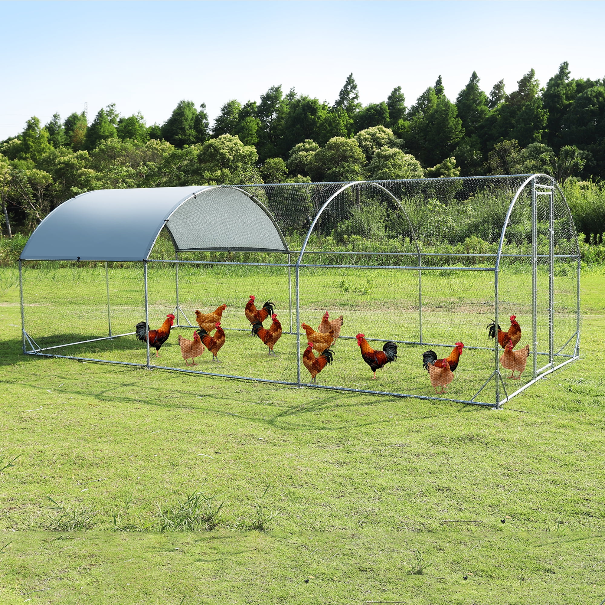 Pefilos 18.7'L Outdoor Metal Large Chicken Coop, 3 Support Steel Wire Impregnated Plastic Net Cage, Hen Run House Rabbits Habitat Pen with Waterproof and Anti-Ultraviolet Cover, Silver Pefilos 18.7'L Outdoor Metal Large Chicken Coop, 3 Support Steel Wire Impregnated Plastic Net Cage, Hen Run House Rabbits Habitat Pen with Waterproof and Anti-Ultraviolet Cover, Silver