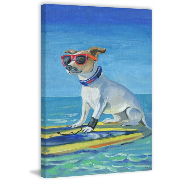 Cool Surf Dog Painting Print on Wrapped Canvas