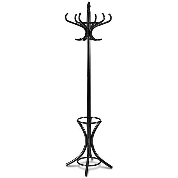 Resenkos Wood Standing Hat Coat Rack with Umbrella Stand-Black, Tree Shaped Coat and Hat Hanger, Coat Racks for Foyer and Office