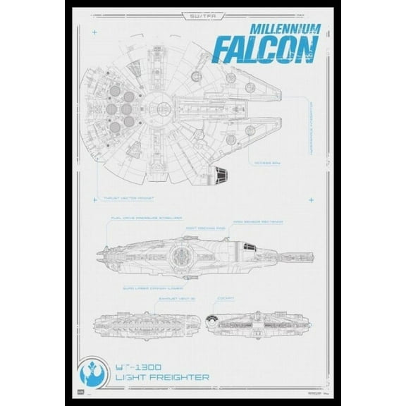 Star Wars Millennium Falcon Blueprint Laminated & Framed Poster (24 x 36)