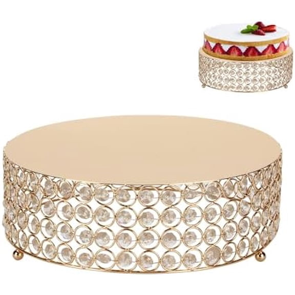 11.8 Inch Gold Cake Stand With Crystal, Metal Round Multipurpose Cake Stands Cake Holder with Crystal Beads, Dessert Table Display for Wedding Birthday Party Reception Celebration