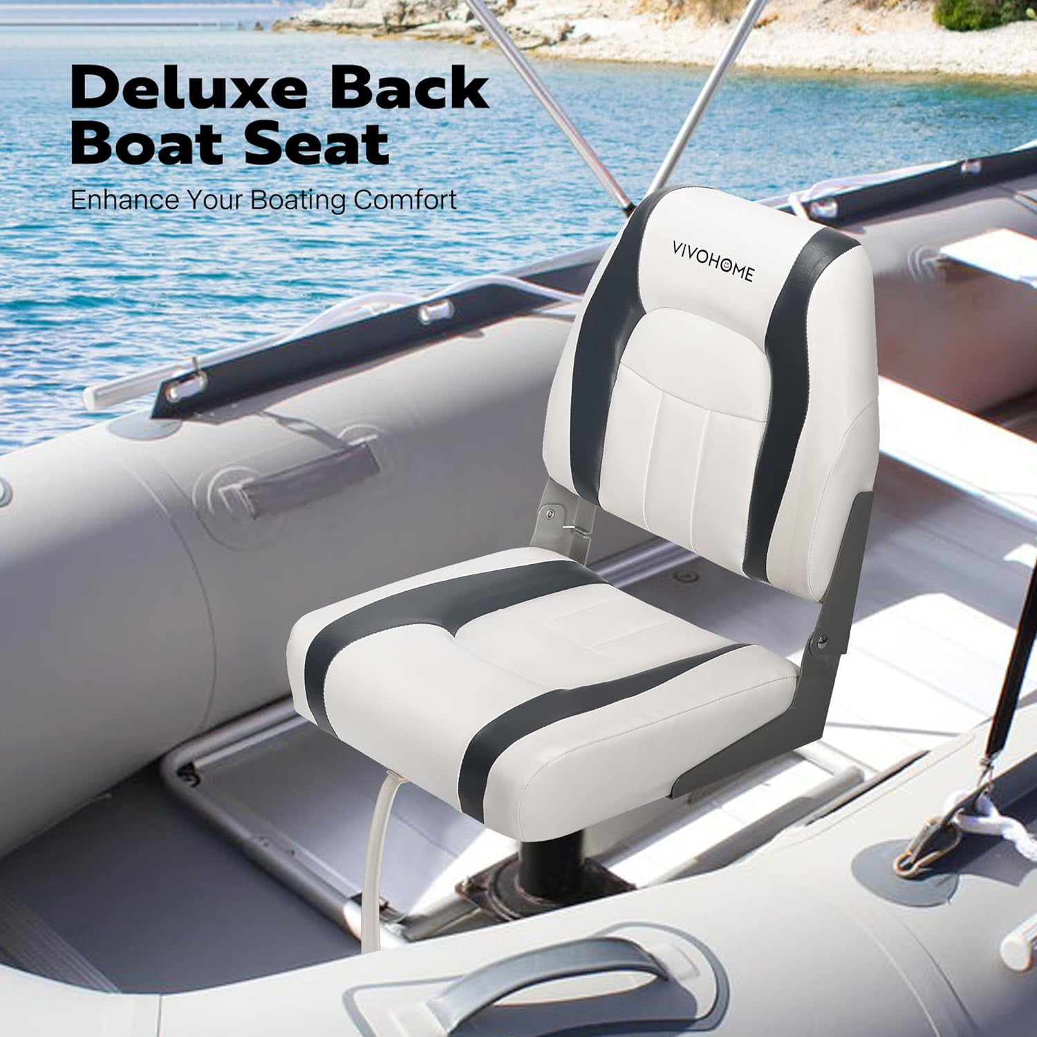 SPECSTAR Folding Low Back Boat Seats 2 Pack, Waterproof Boat Captain Chairs, 4 Mounting Screws Included, White and Gray