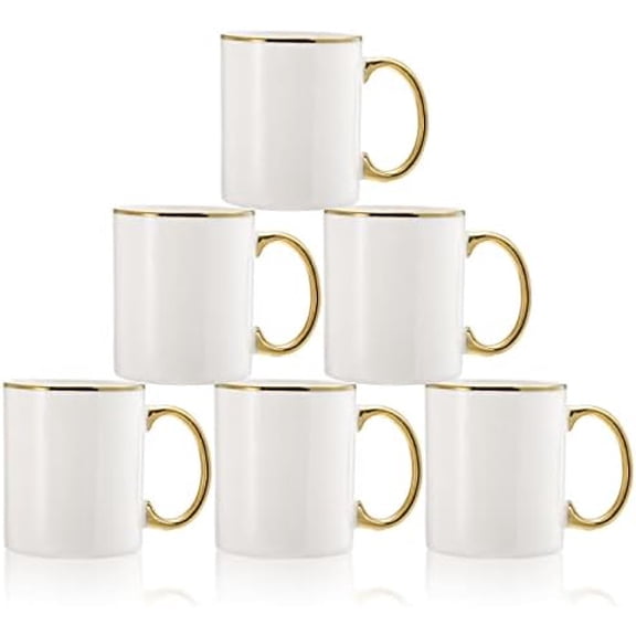 6 Pack Coffee Mugs, 11oz Ceramic Mug set Ceramic Cups for Coffee, latte, Cappuccino, Tea, Cocoa, Cereal, Hot Chocolate, Dishwasher Safe, White/Gold$$Home Decor, Kitchen, & Other