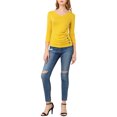 thumbnail image 2 of Allegra K Women's Button Decor V Neck 3/4 Sleeve Solid Blouse Knitted Ruched Top, 2 of 6
