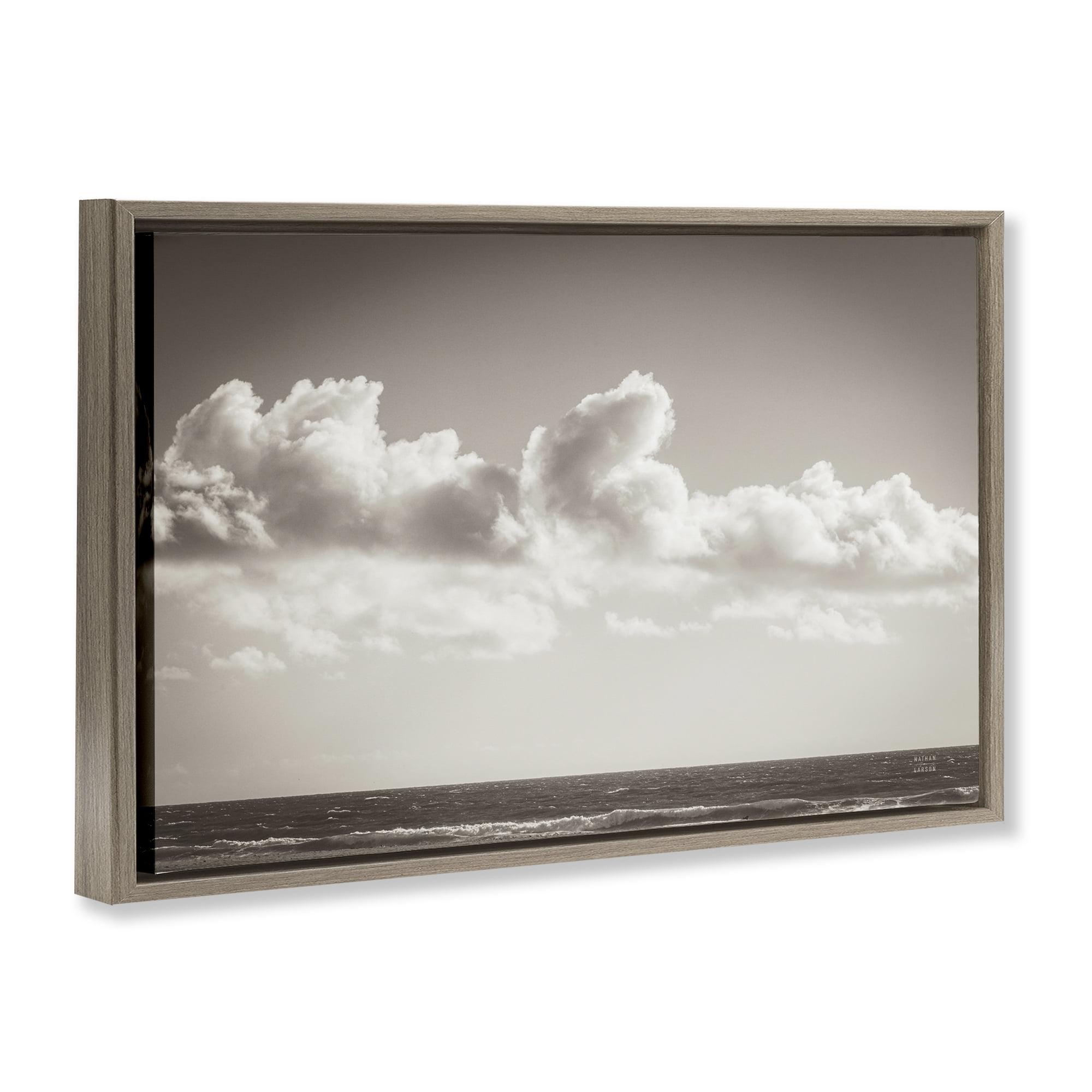 Stupell Industries Clouds over Venice Beach Landscape & Nature Photography Brown Floater Framed Canvas Art Print Wall Art, 25 x 17