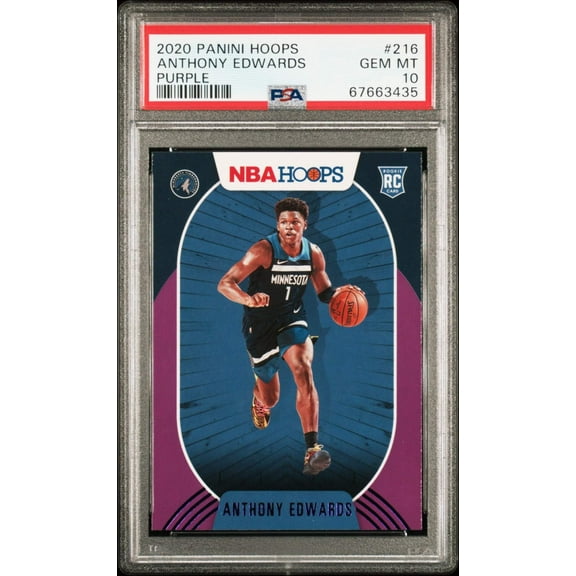 Graded 2020-21 Panini Hoops Anthony Edwards #216 Purple Rookie RC Basketball Card PSA 10 Gem Mint