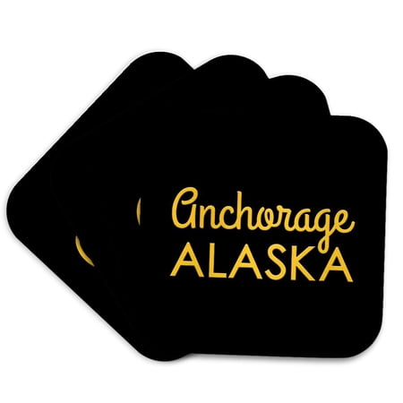 3drose, Anchorage, Alaska State. United States Patriot Home Town Amulet, Set of 4 Coasters - Cork