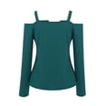 thumbnail image 4 of V Neck Long Sleeve Shirts for Women Cold Shoulder Tee Solid Graphic Color Block Casual Plus Size Tunic Tops Fashion Pullover(Green,XL), 4 of 5