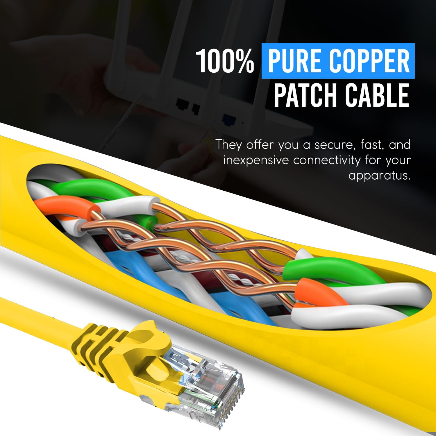 Cat6 Ethernet Cable 5-Pack 10ft RJ45 LAN UTP Cat 6 Network Patch Internet Cable Yellow