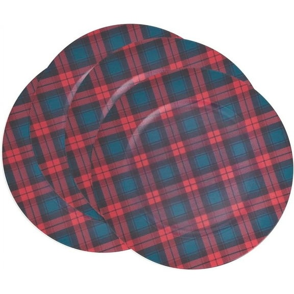 Fennco Styles Red & Green Tartan Charger Plates 13" Round, Set of 4 - Plaid Table Chargers for Home Décor, Christmas, Winter Holidays, and Special Events